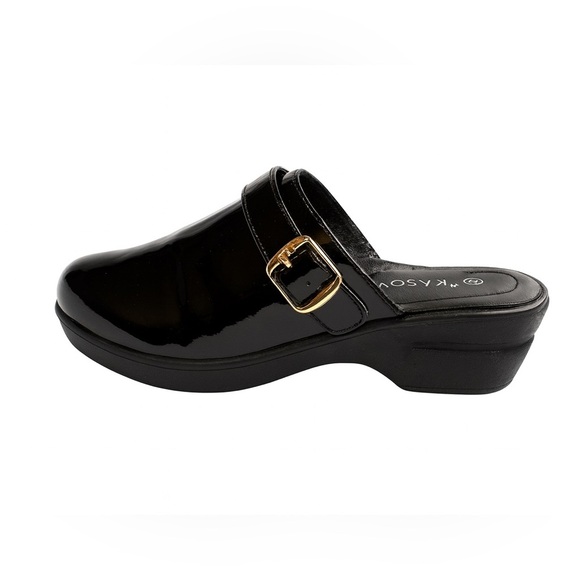 Rasolli Women's Black Patent Slip-On Clogs Size 7 NEW No Tags - Picture 1 of 5